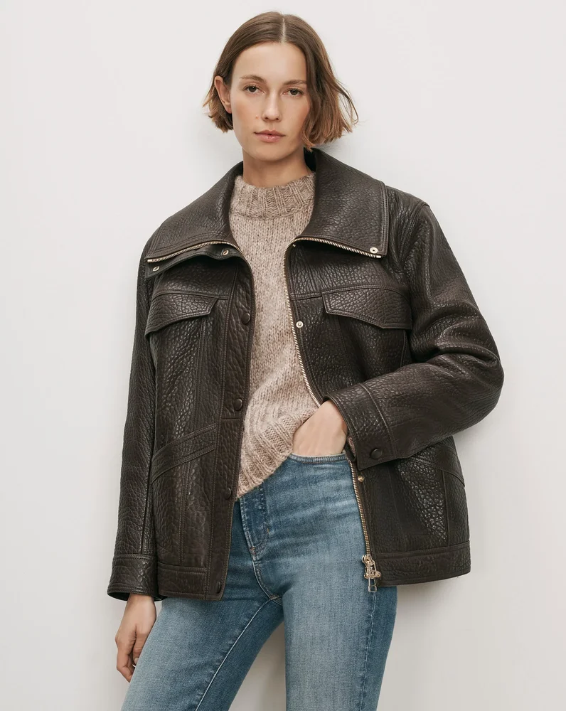 Veronica Beard Silversmith Leather Dickey Jacket