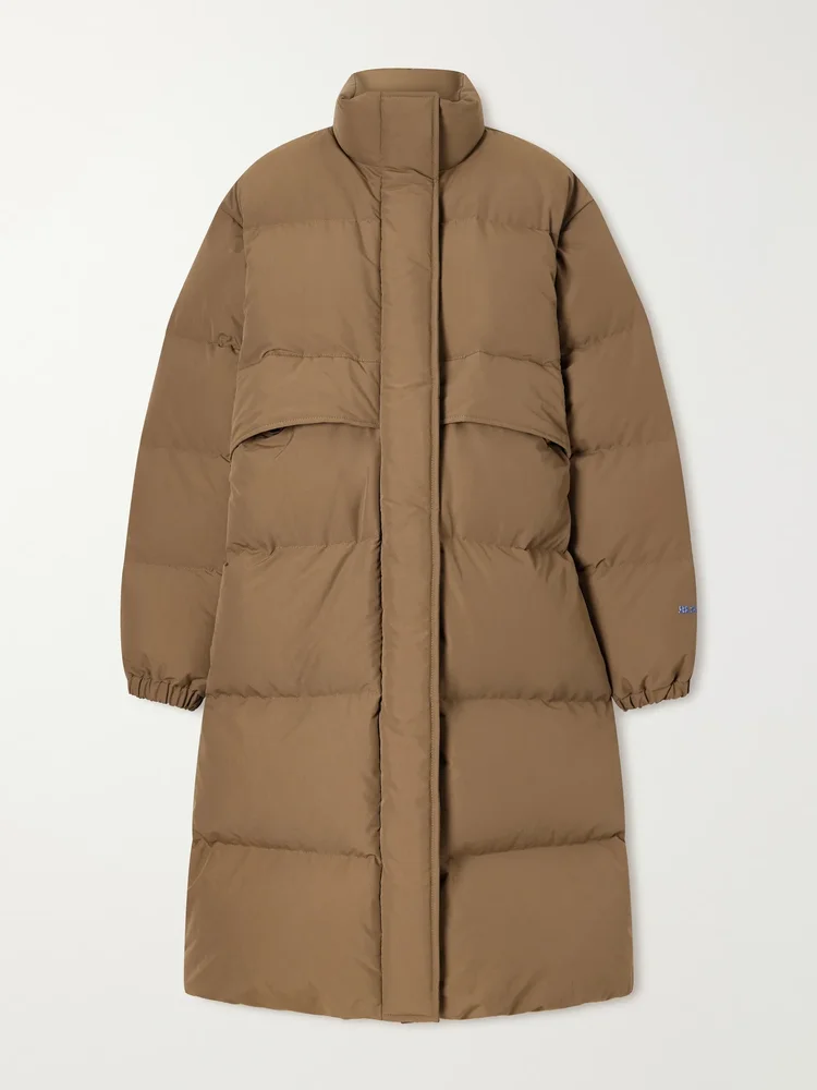 Logo-appliquéd quilted shell down coat