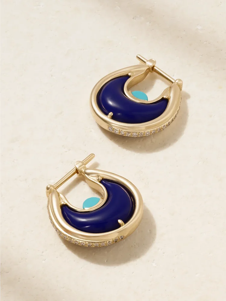 Diana Small 18-karat gold multi-stone hoop earrings