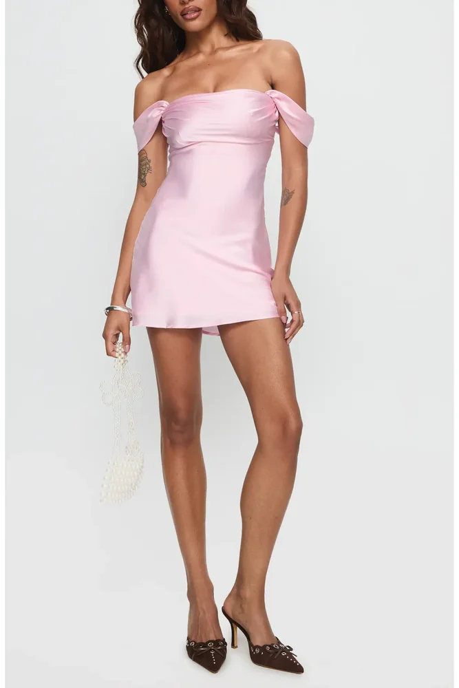 Zabbara Off the Shoulder Satin Cocktail Minidress
