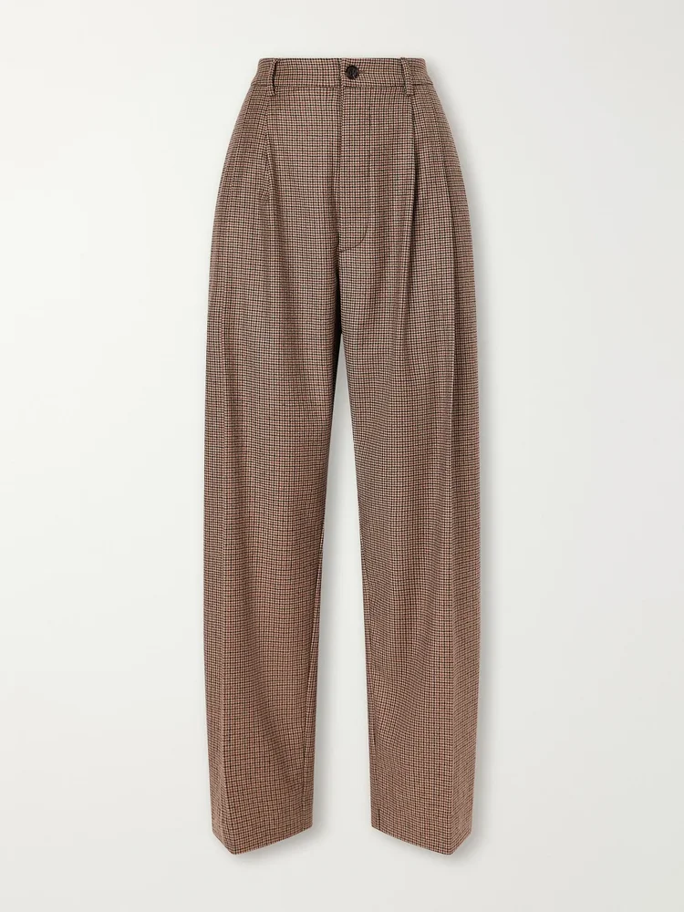 The Tapered pleated houndstooth stretch wool-blend pants