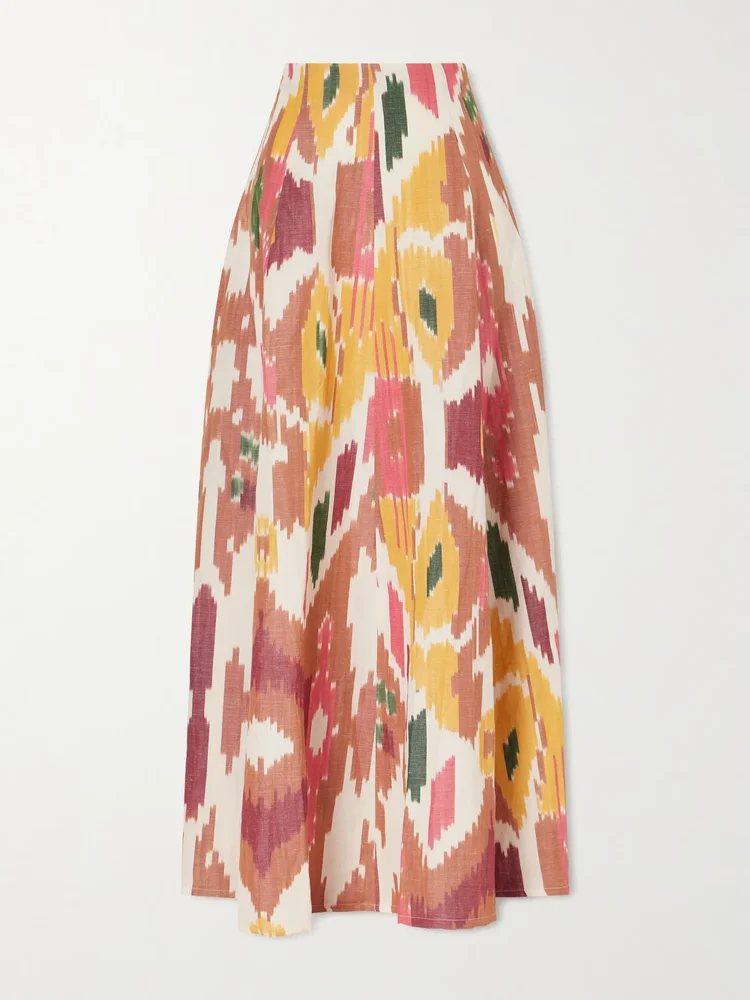 Kika printed cotton and linen-blend maxi skirt