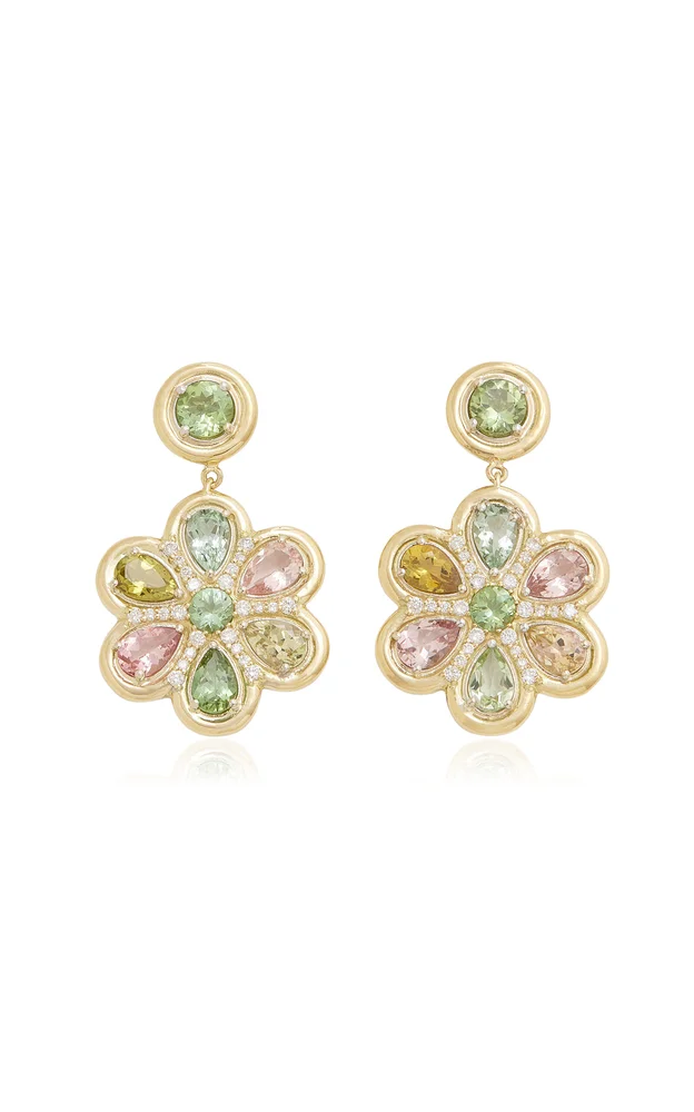 18K Yellow and White Gold Tourmaline and Diamond Earrings