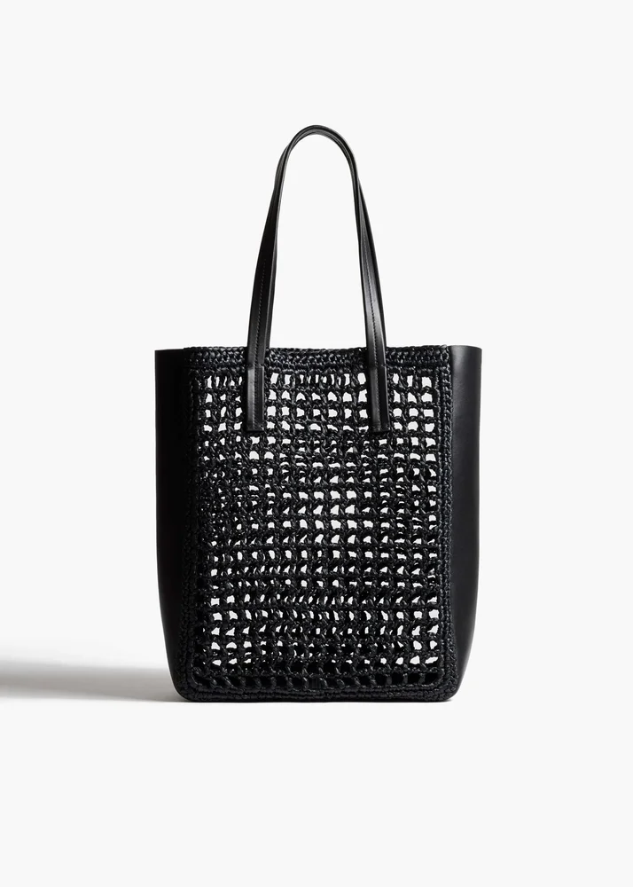 Zoe Patchwork Raffia Tote Bag