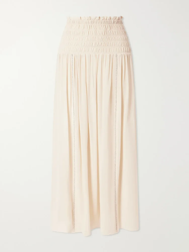 Nerly bead-embellished smocked silk maxi skirt