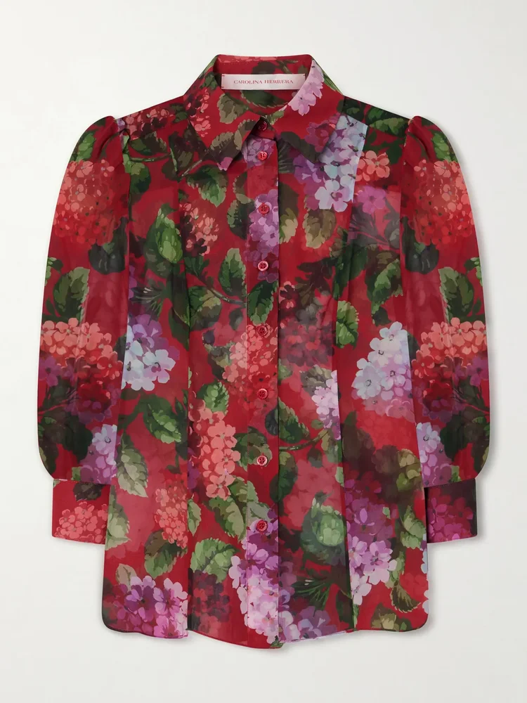 floral print silk chiffon blouse