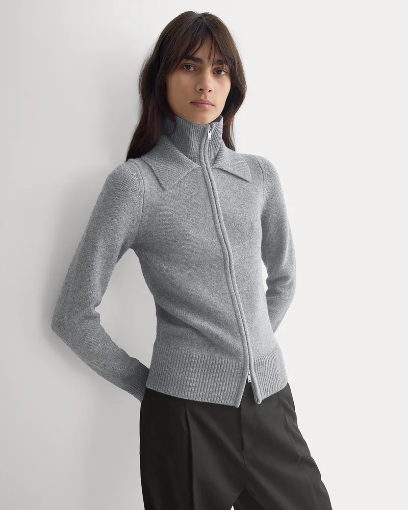 Double-Collar Jacket in Luxe Merino | Heathered Mid-Grey