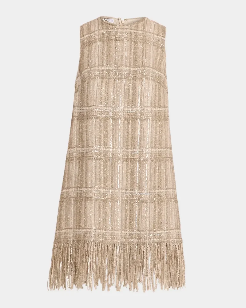 Tartan Sequin Embroidered Fringe Sleeveless Mini Dress