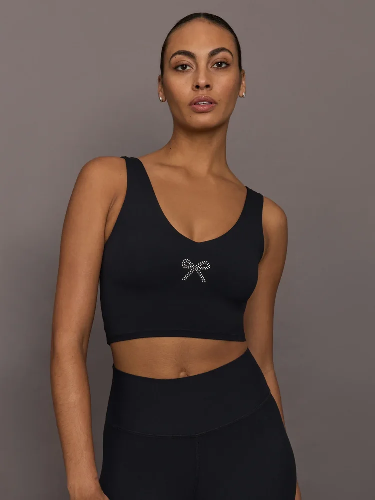 Rhinestone Bow Bra in Melt - Black