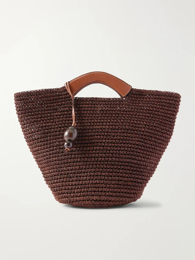 Shopper large leather-trimmed woven raffia tote