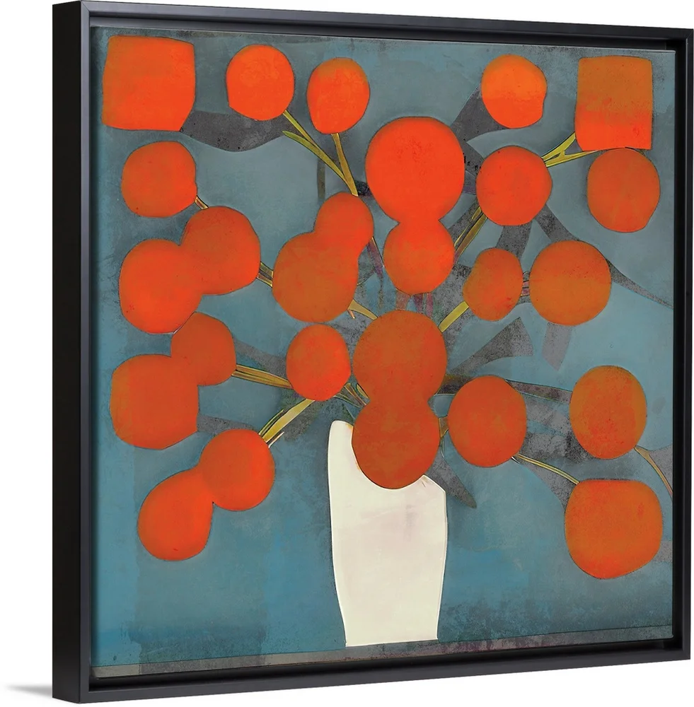 Greatbigcanvas Abstract Orange Flowers Stretched Canvas, Black Floating Frame
