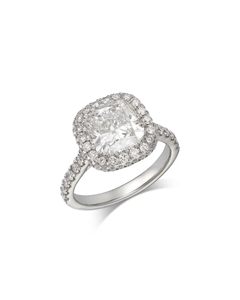 Luxe Collection Certified Lab Grown Diamond Cushion Cut Halo Engagement Ring in 18K White Gold, 4.0 tcw