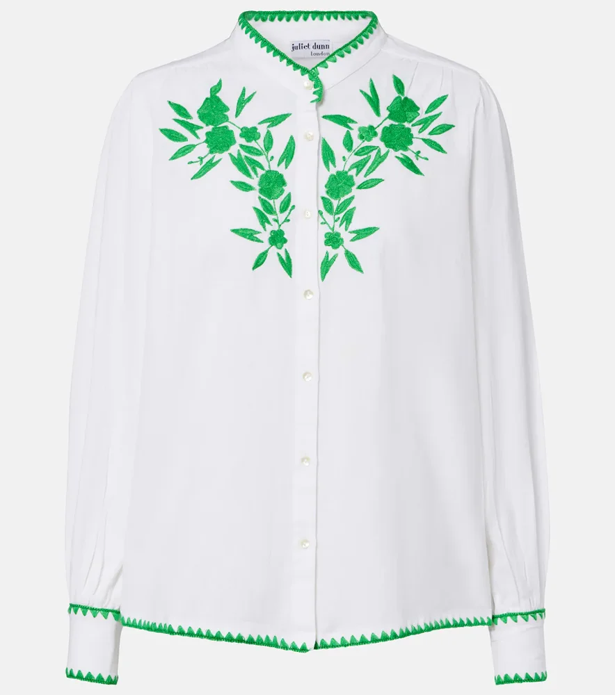 Embroidered cotton and linen shirt