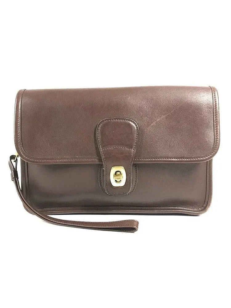 Pre-Owned Vintage Flap Clutch Bag With Strap, Brown