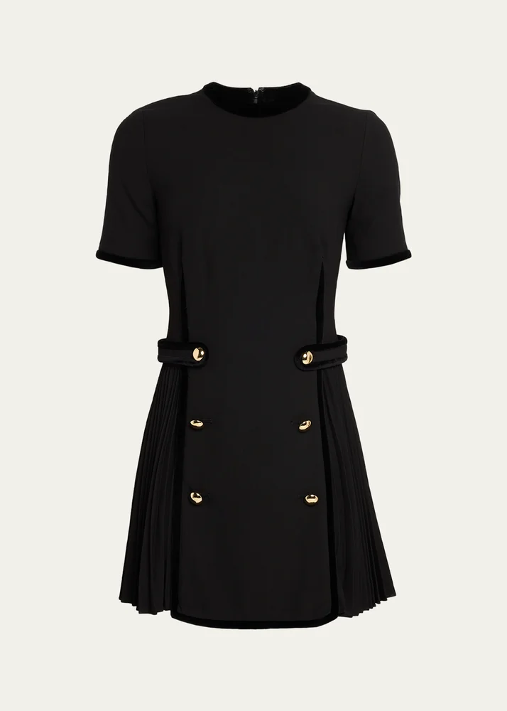 Doria Short-Sleeve Velvet-Trim Mini Dress