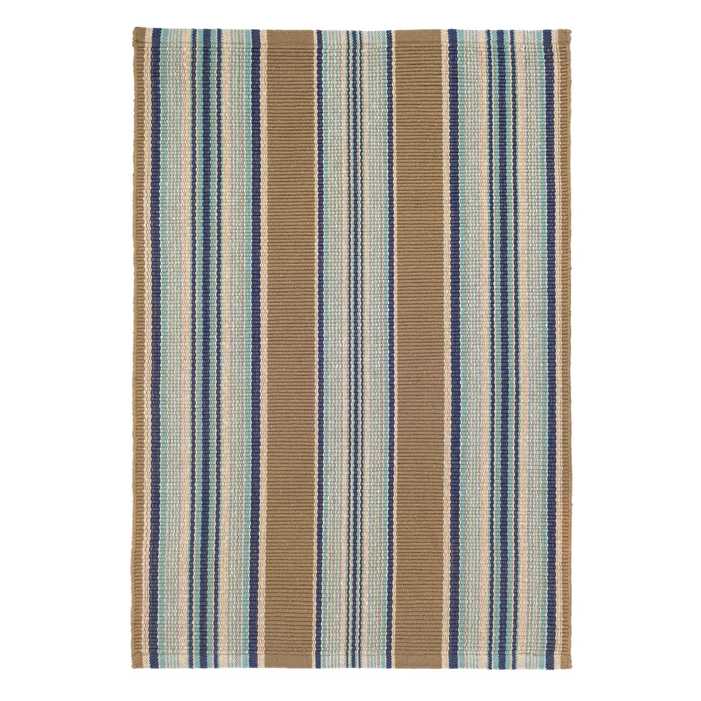 Heron Stripe Handwoven Cotton Rug in Blue