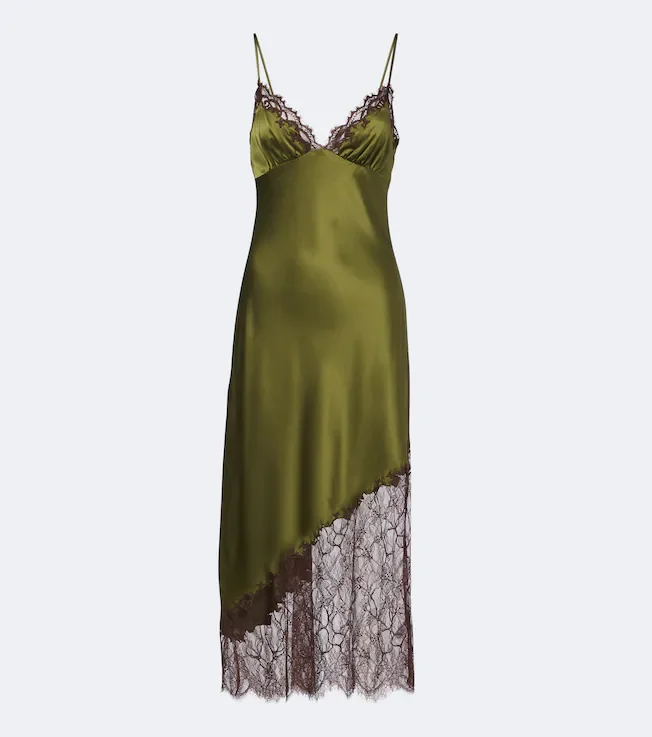 Lara lace-trimmed silk-blend satin slip dress