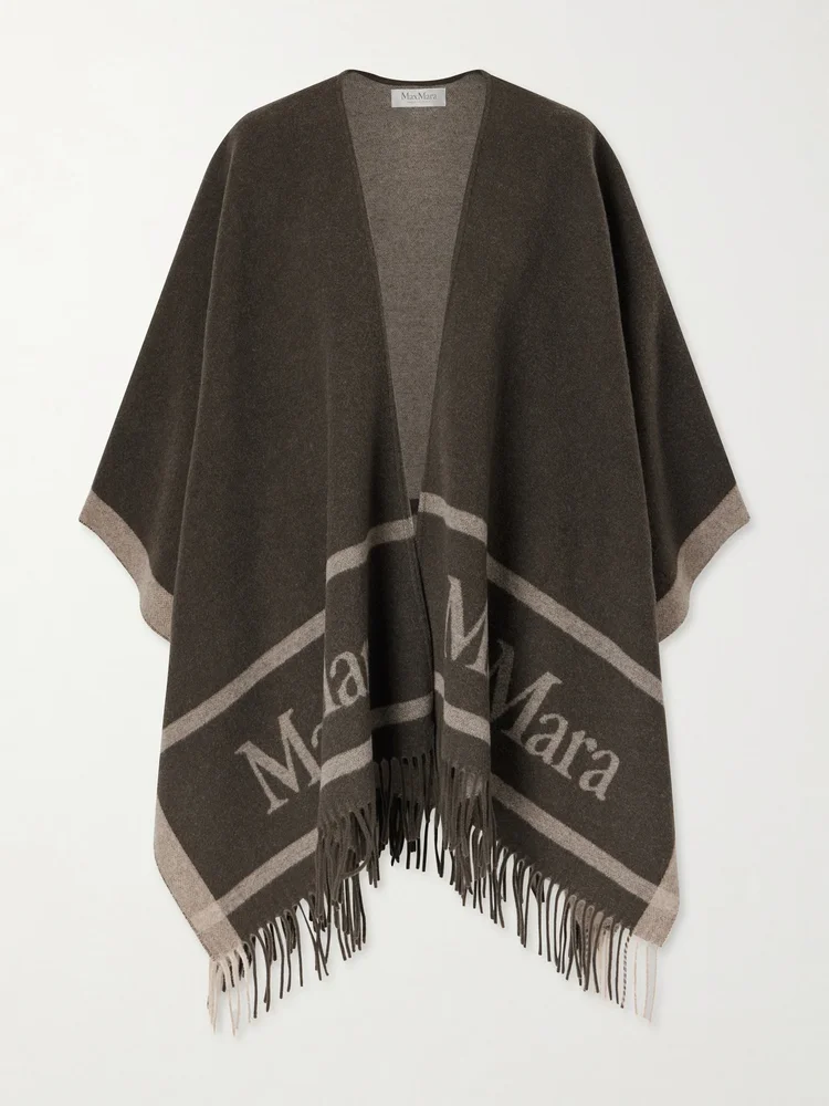 Maxmara Max Mara - Fringed Wool-jacquard Cape - Green