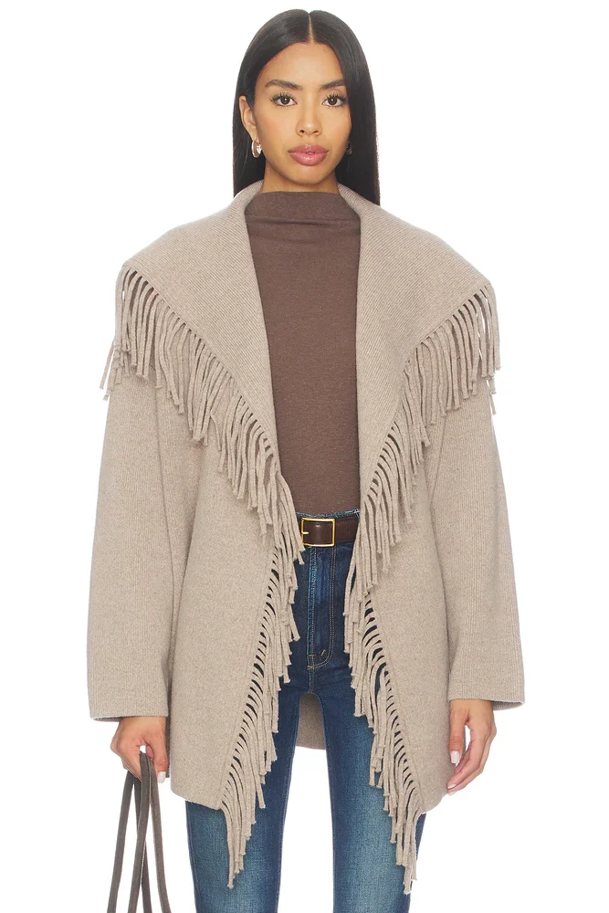 Wool Tie Waist Fringe Coat