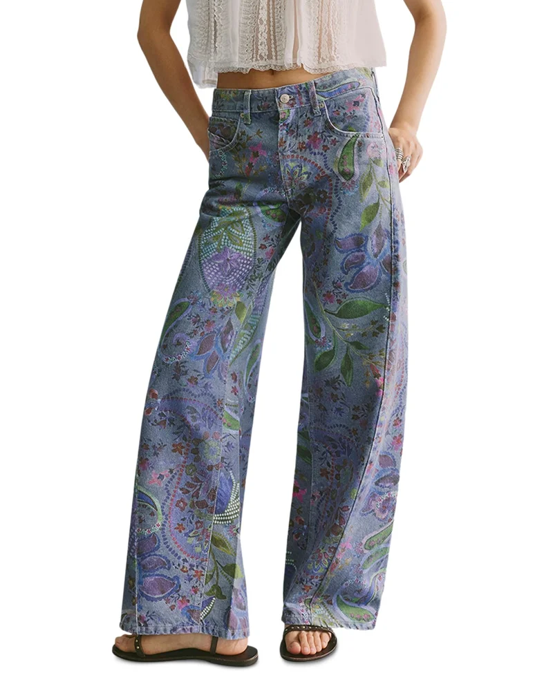 Alter Ego Printed Wide Leg Jeans in Dusk Combo
