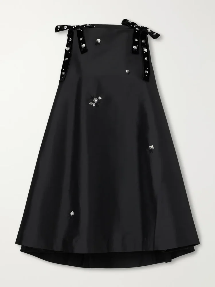 Melody embellished velvet-trimmed satin mini dress