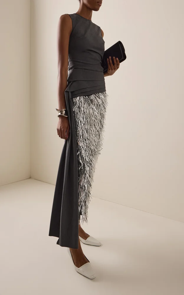 Exclusive Chiara Embellished Silk Midi Skirt