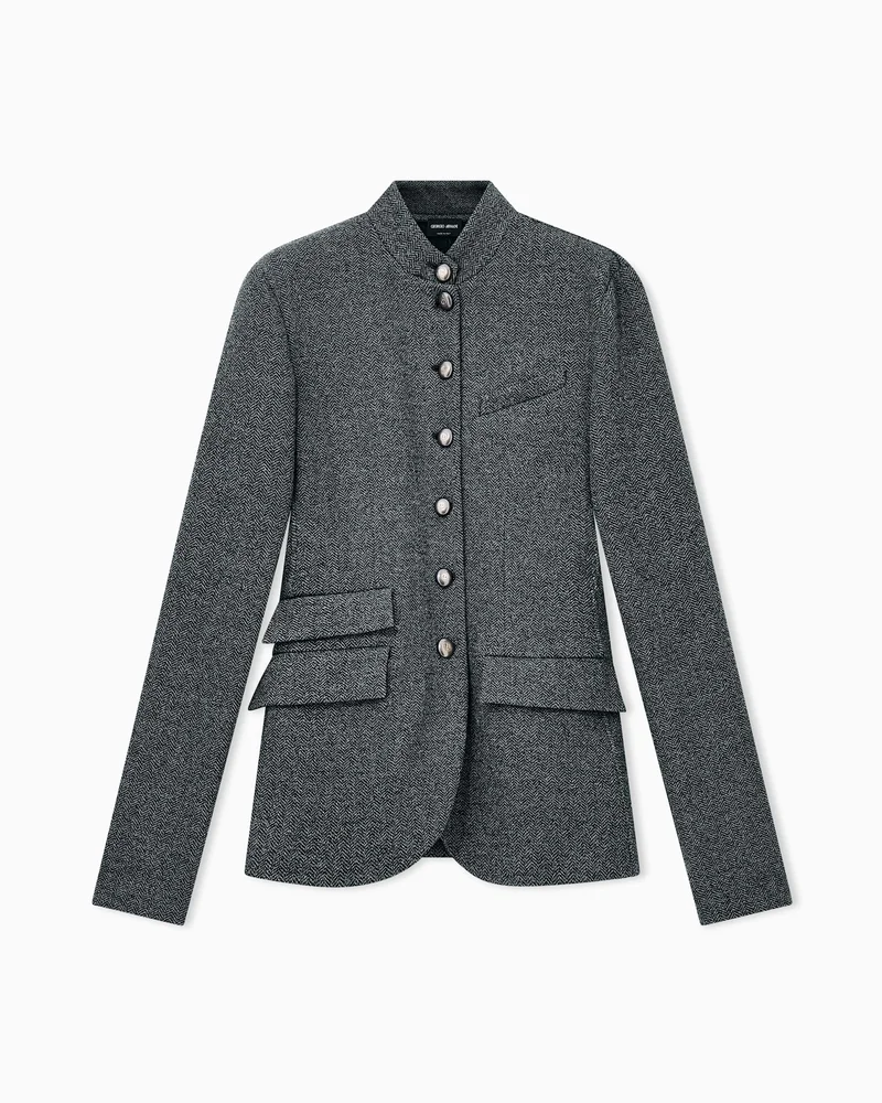 Slim-fit jacket in herringbone effect jersey