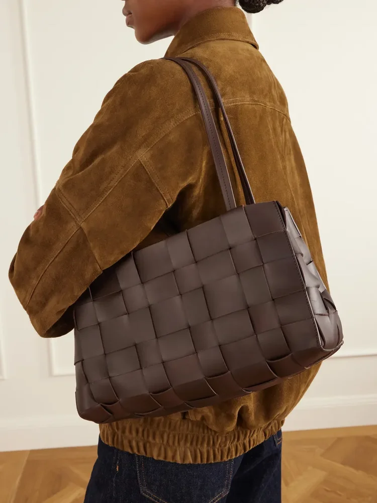 Woven leather shoulder bag