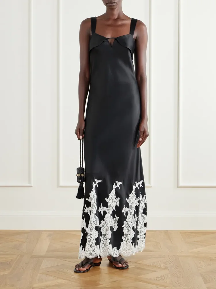 Lea lace-trimmed satin maxi dress