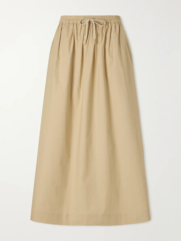 Cambria gathered cotton-jersey midi skirt
