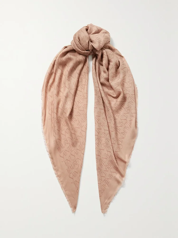 printed modal and cashmere blend twill scarf