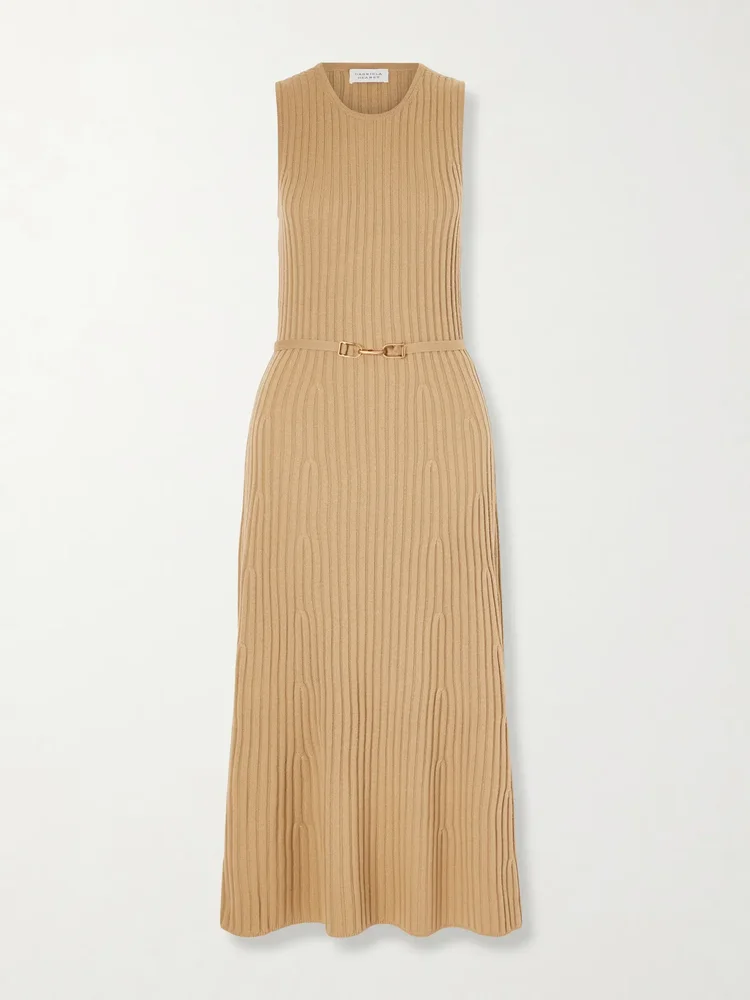 Meier belted ribbed wool and cashmere midi dress