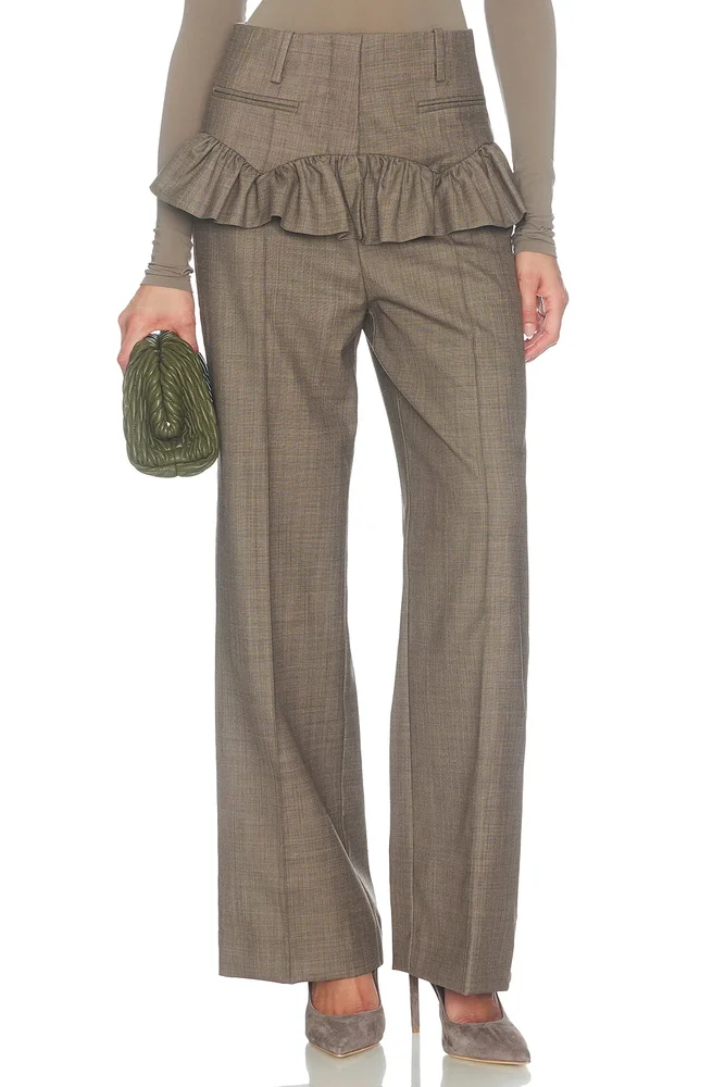 Wool Melange Suiting Skirt Pant in Chocolate Chip