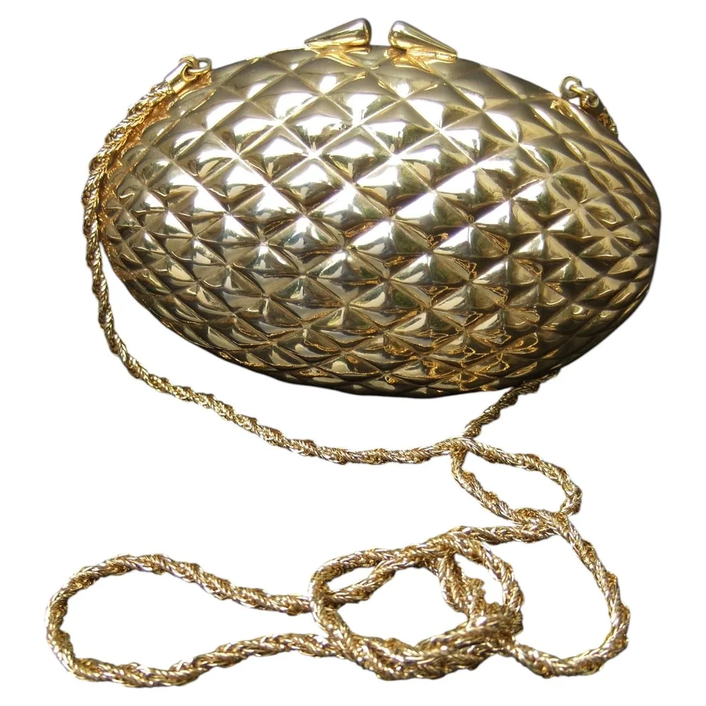 SAKS FIFTH AVENUE Italian Gilt Metal Minaudiere' Evening Bag c 1980