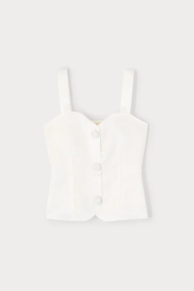 White corset-inspired button-front top