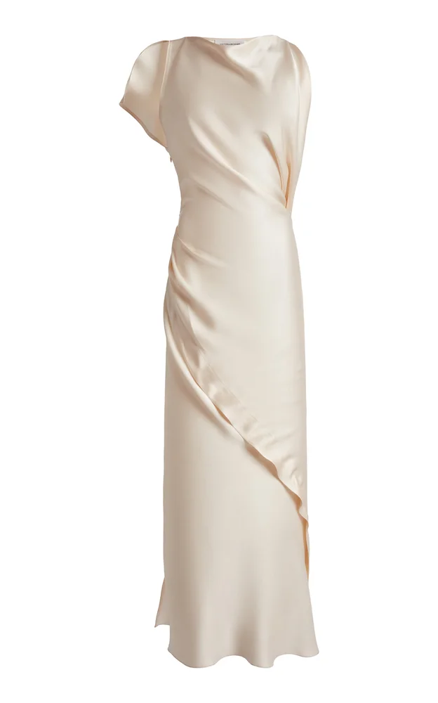 Draped Satin Midi Dress