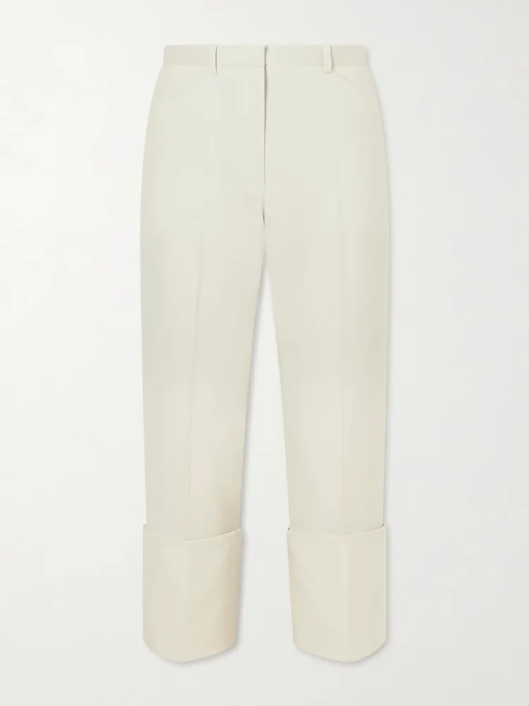 Ramie-blend twill straight-leg pants