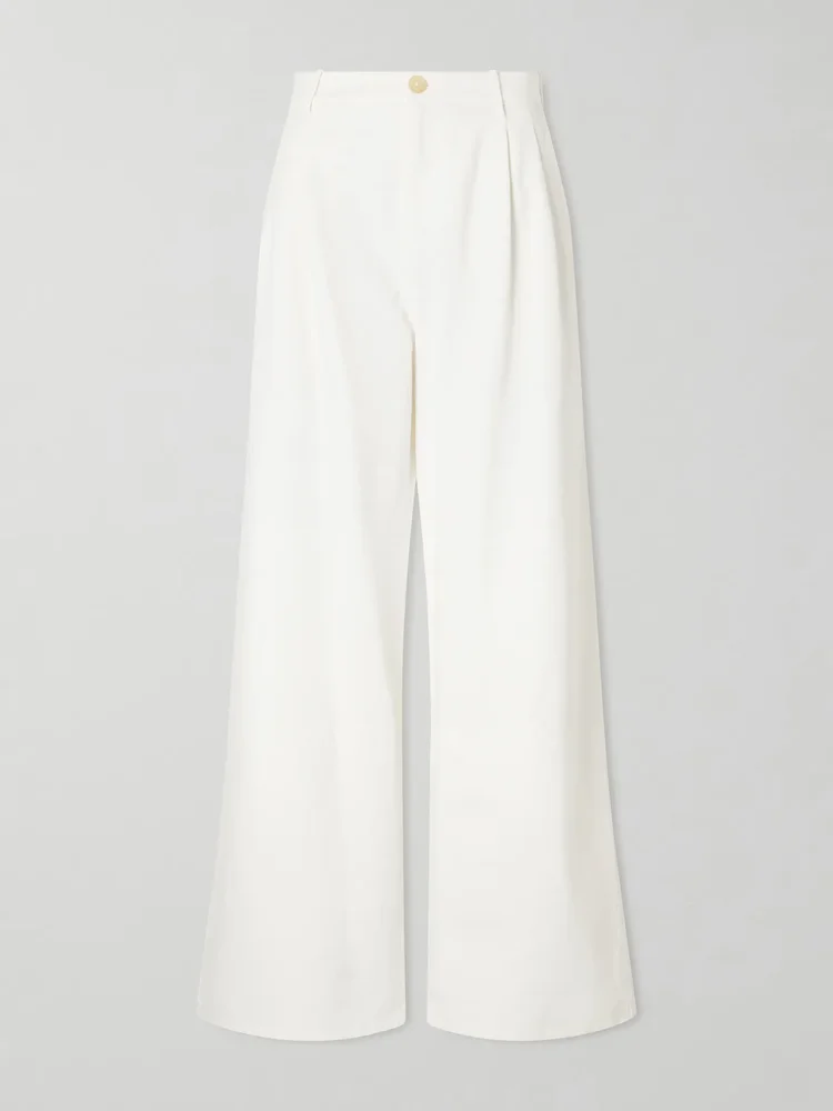 Pleated cotton-twill wide-leg pants