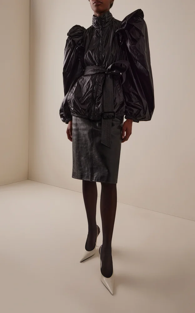 Belted High-Rise Leather Midi Skirt