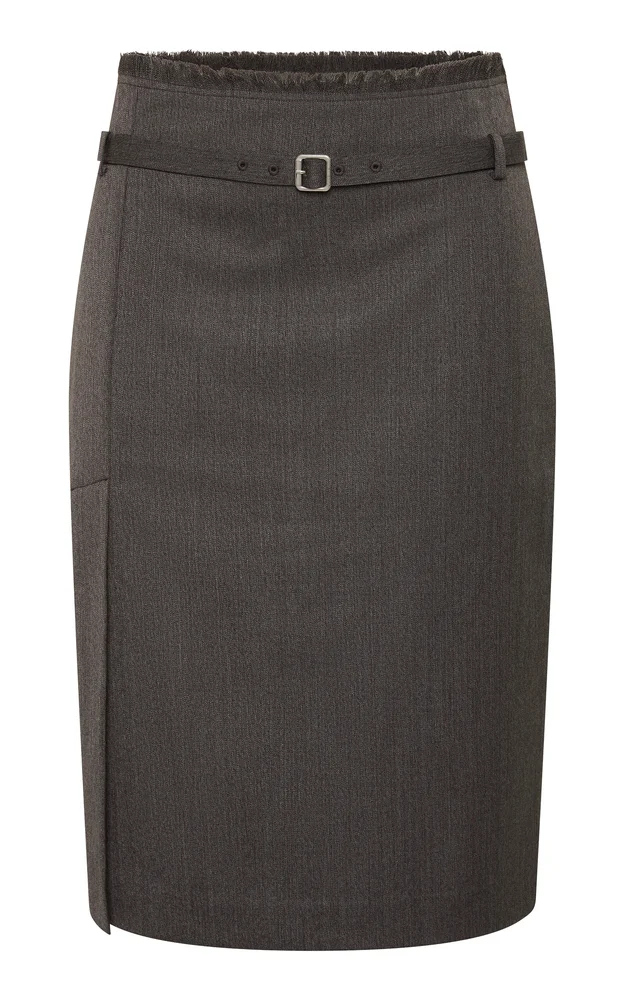 Raw-Edge Wool-Blend Pencil Skirt