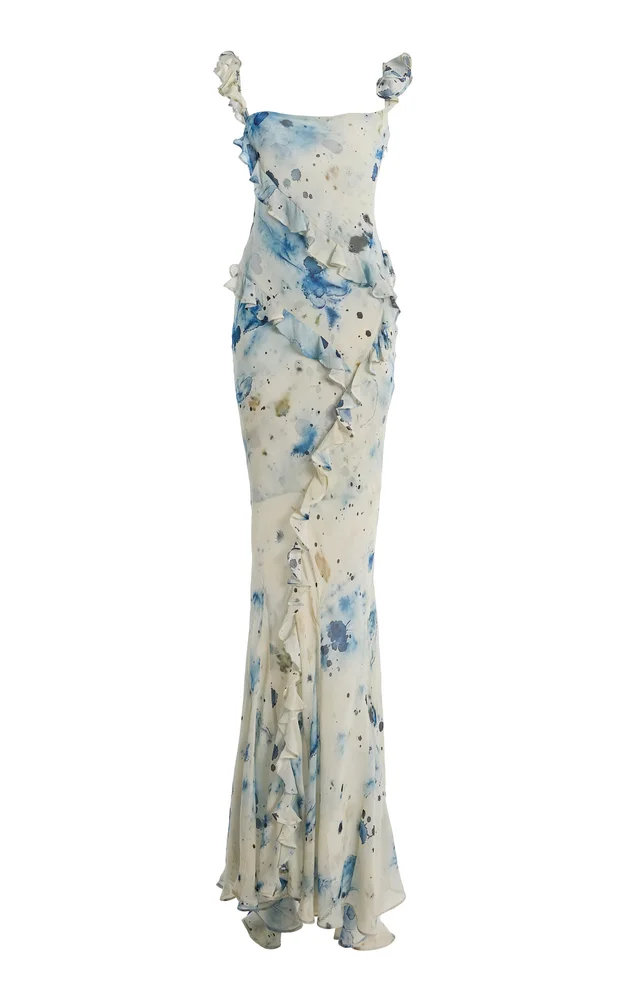 Romantic Ruffled Silk Maxi Dress