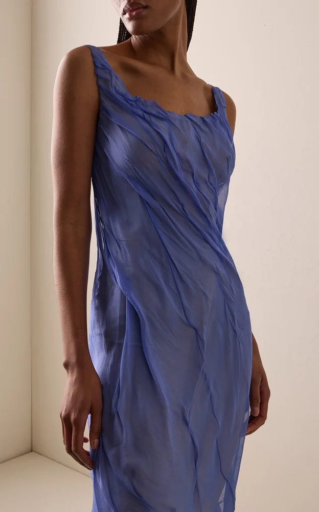 Draped Silk-Chiffon Midi Dress