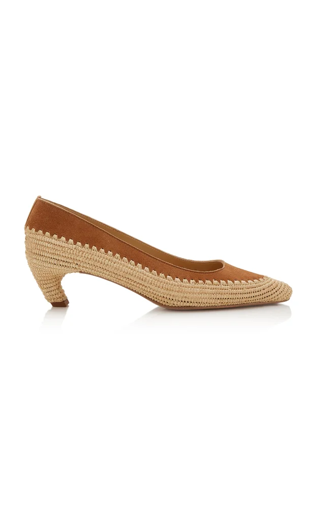Peggy Suede-Trimmed Raffia Pumps