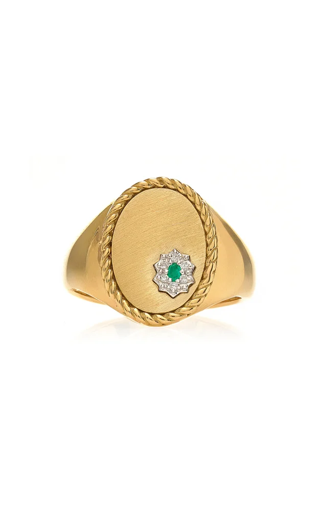 9K Yellow Gold, Diamond, And Emerald Ring