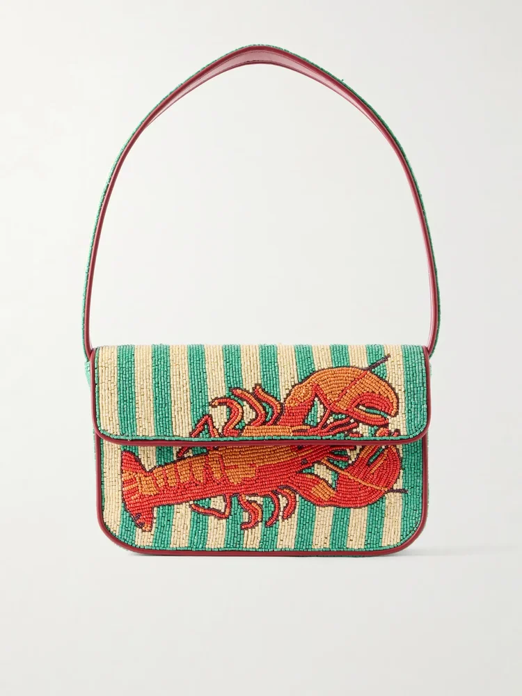 Tommy bead-embellished leather-trimmed satin shoulder bag