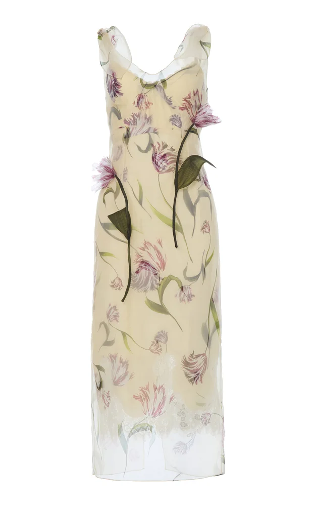Tulip Bow-Tie Silk Midi Dress