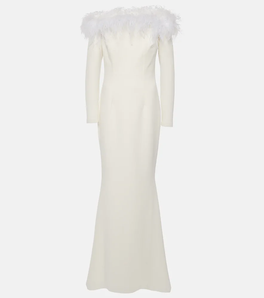 Bridal Starlana Feather-Trimmed Crepe Gown
