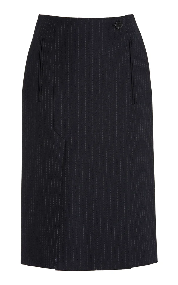 Pinstriped Wool Midi Skirt