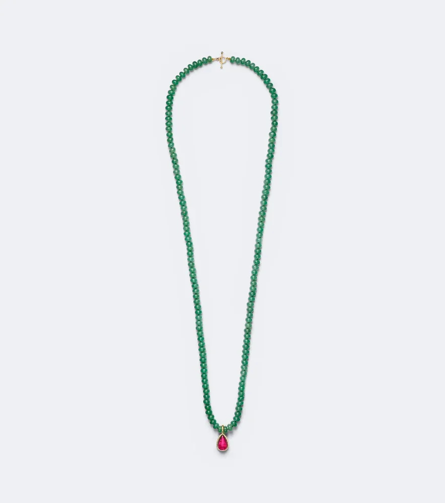 18kt gold beaded necklace with aventurines and tourmaline