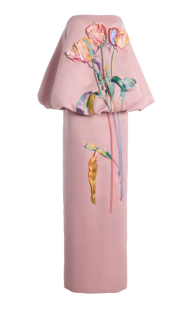 Exclusive Paloma Embroidered Satin Bubble Maxi Dress